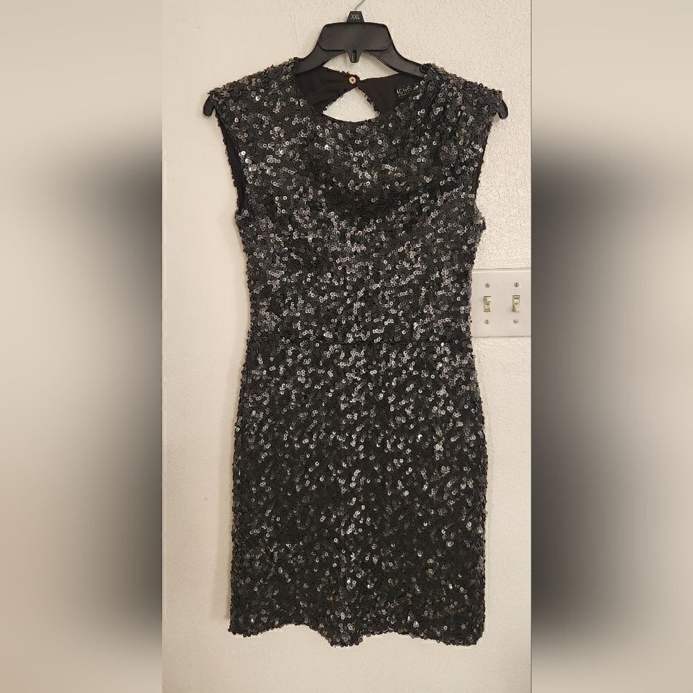 Rachel Zoe Open Back Sheath Knott Sequin Mini Dress in Black Size 10 - Picture 3 of 16